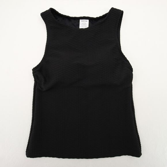 Lands End Tankini Top Black Crinkle Scoop Neck Swimwear Built In Bra Size 4 - Picture 1 of 8